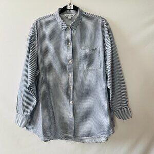 Old Navy Womens Blue Long Sleeve Striped The Boyfriend Button Up Shirt Size M